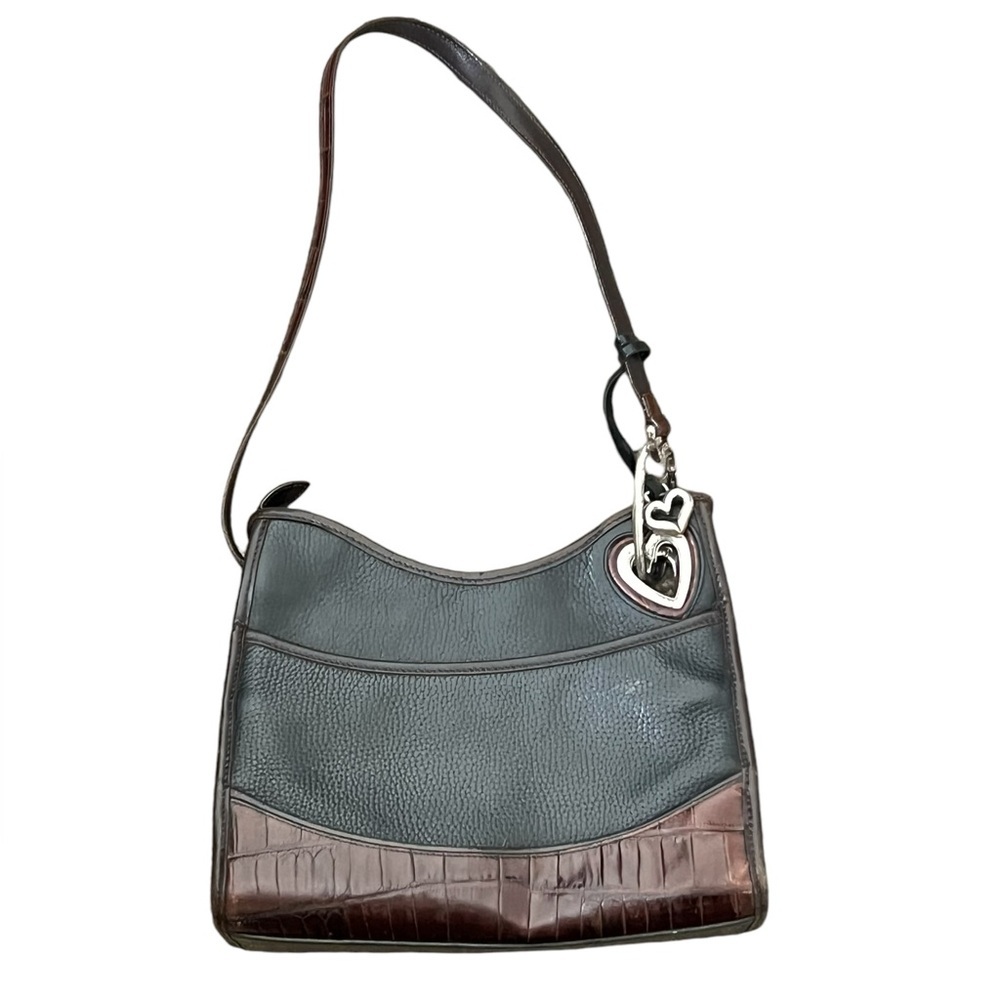 Brighton | Vintage Leather two tone shoulder bag zip closure striped int…